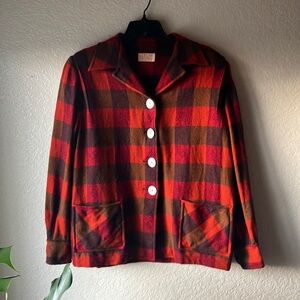 Pendleton Red & Brown Pea Coat Classic Wool Design 49er Jacket women's M/L